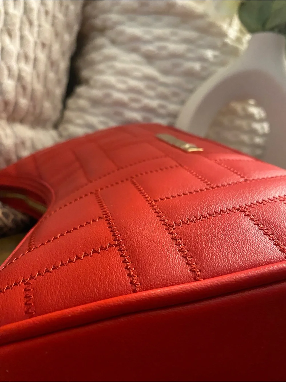 Jessica Simpson Red Quilted Shoulder Bag with Leopard Scarf Handle